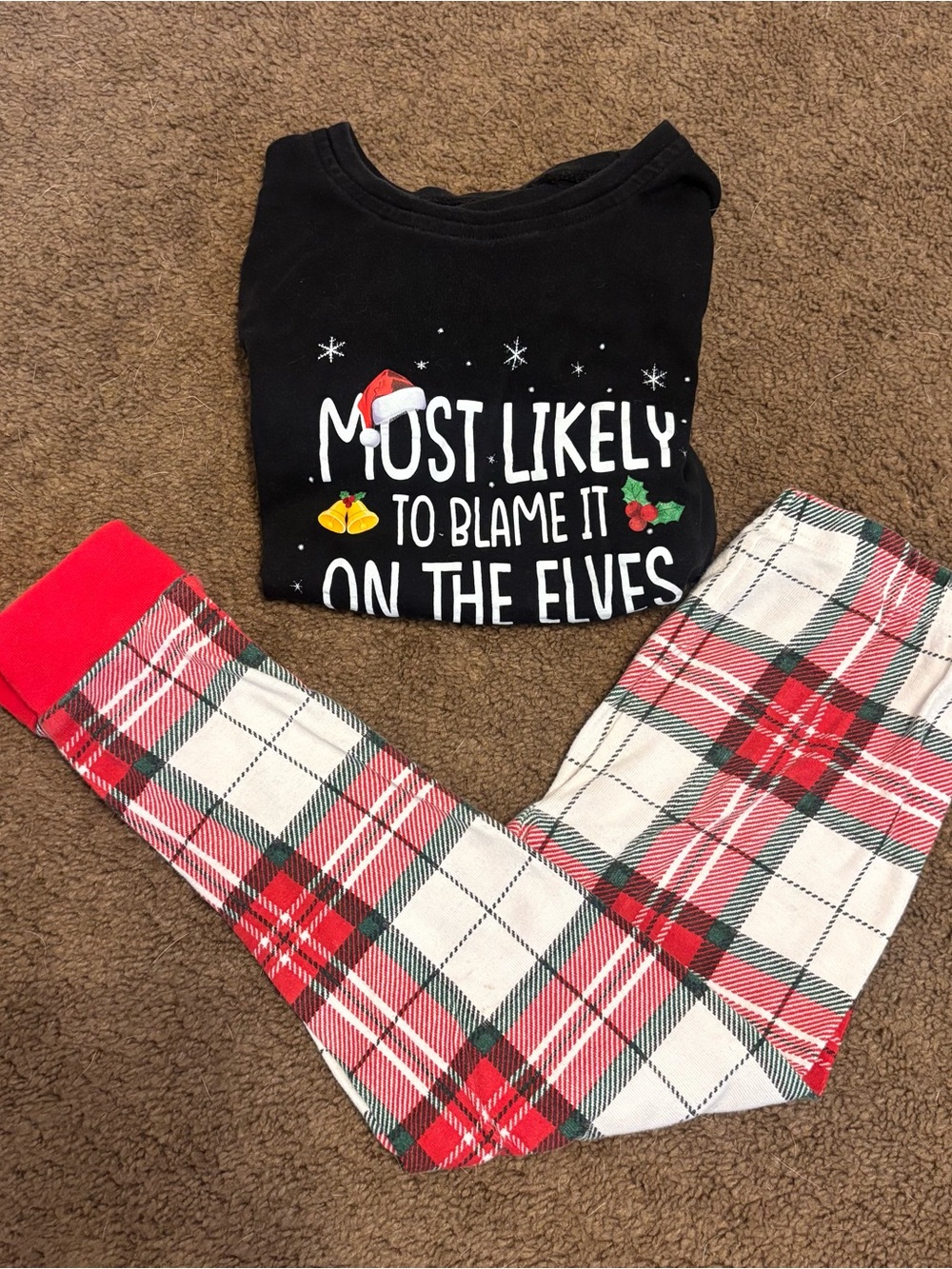 Carter's Black Graphic Holiday Pajama Set with Red Plaid Pants
